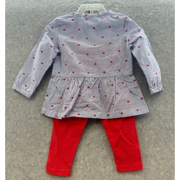 Carter's Cute‎ Baby Girl 2-Piece Blue Stripe/Red Heart Top & Legging Set Sz 18M - Picture 3 of 4